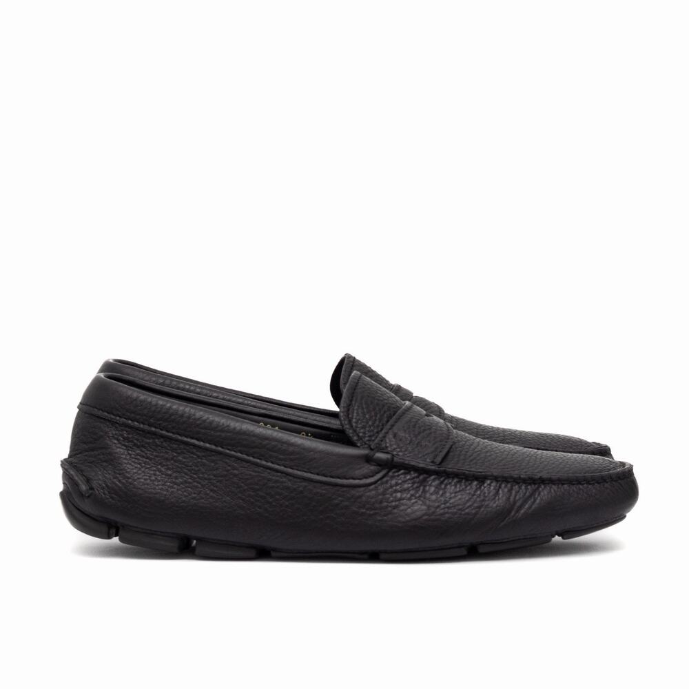 950$ PRADA Men’s Black Daino Leather Slip On Driving Penny Loafer Shoes US10.5 - Picture 9 of 16